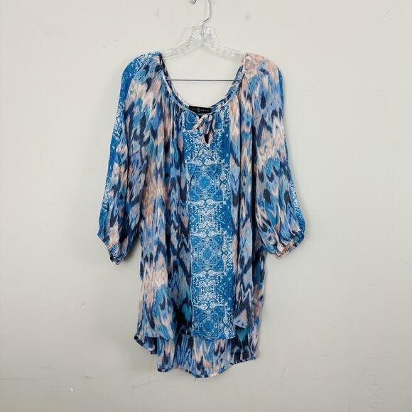 Fred David Blue And Pink Boho Tunic Women’s Size 2X - Picture 1 of 7